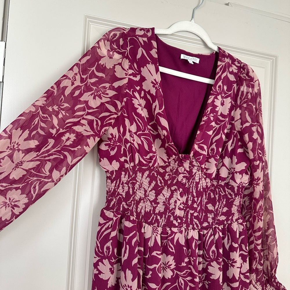 Patrons of Peace Floral Dress in Burgundy and Pink